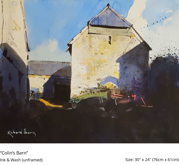 “Colin’s Barn”  Ink & Wash (unframed)	 Size: 30" x 24" (76cm x 61cm)