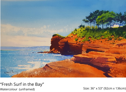 “Fresh Surf in the Bay”  Size: 36" x 53" (92cm x 136cm)  Watercolour  (unframed)